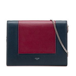 Celine Frame Evening Chain Wallet Shoulder Bag Navy Blue Purple Leather